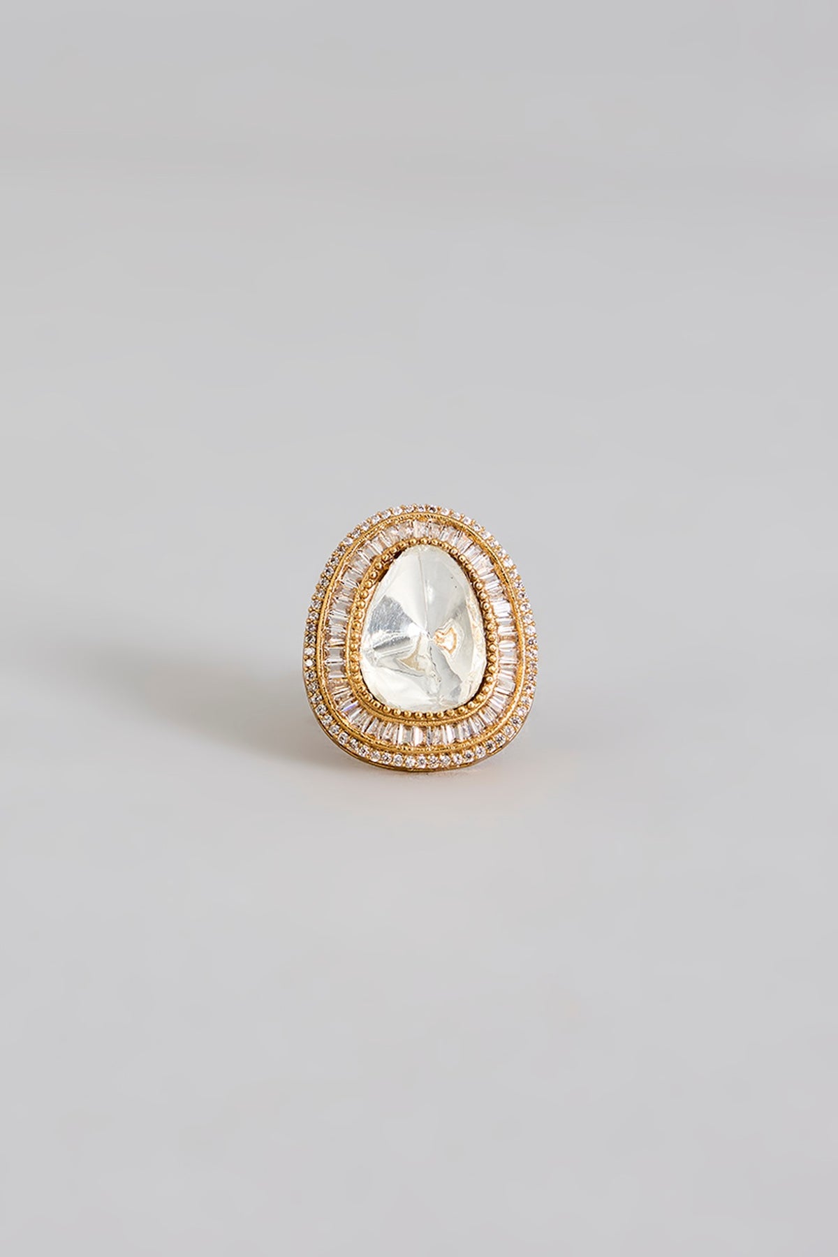 Gold Finish Kundan Polki Ring