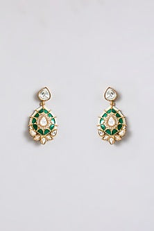 Gold Finish Kundan Polki & Green Gemstone Choker Necklace Set