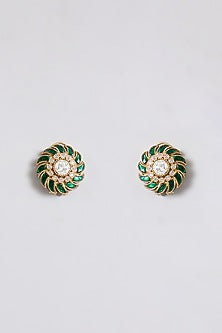 Gold Finish Kundan Polki & Emerald Green Stone Twisted Choker Necklace Set