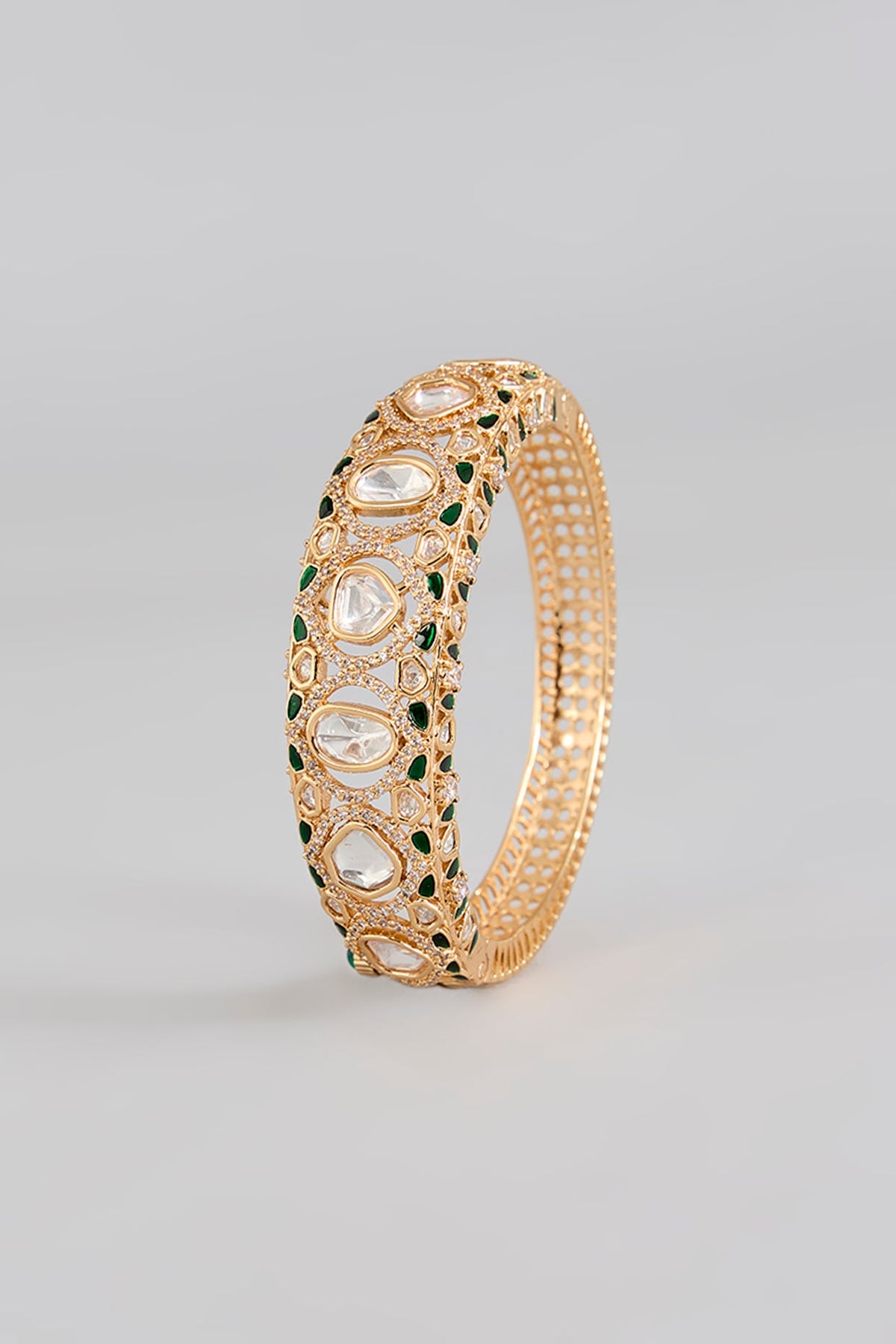 Gold Finish Floral Motif & Kundan Polki Bracelet