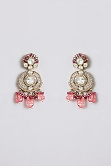 Gold Finish Kundan Polki & Pink Pearl Drop Choker Necklace Set