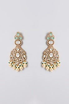 Gold Finish Kundan Polki & Green Beaded Pendant Necklace Set