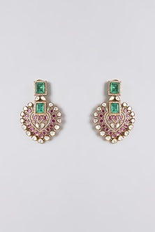 Gold Finish Kundan Polki & Ruby Stone Pendant Necklace Set