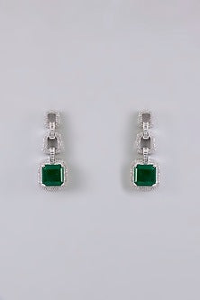 White Finish Green Stone Necklace Set