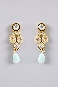 Gold Finish Kundan Polki & Turquoise Stone Necklace Set