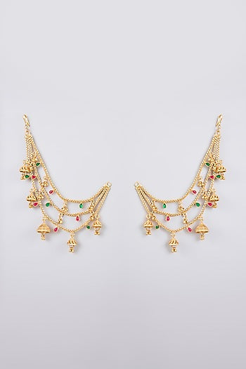 Gold Finish Charm & Multi-Colored Beaded Kaanchain Earrings
