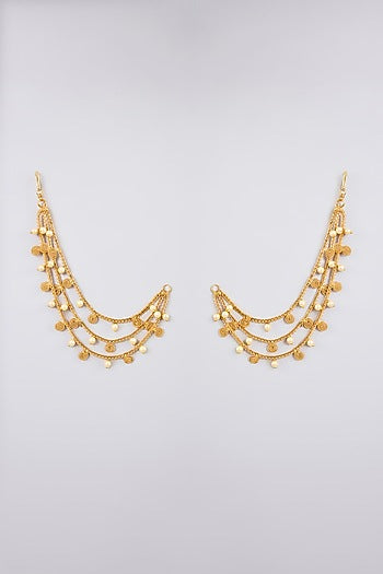 Gold Finish Kundan Polki Kaan Chain Earrings