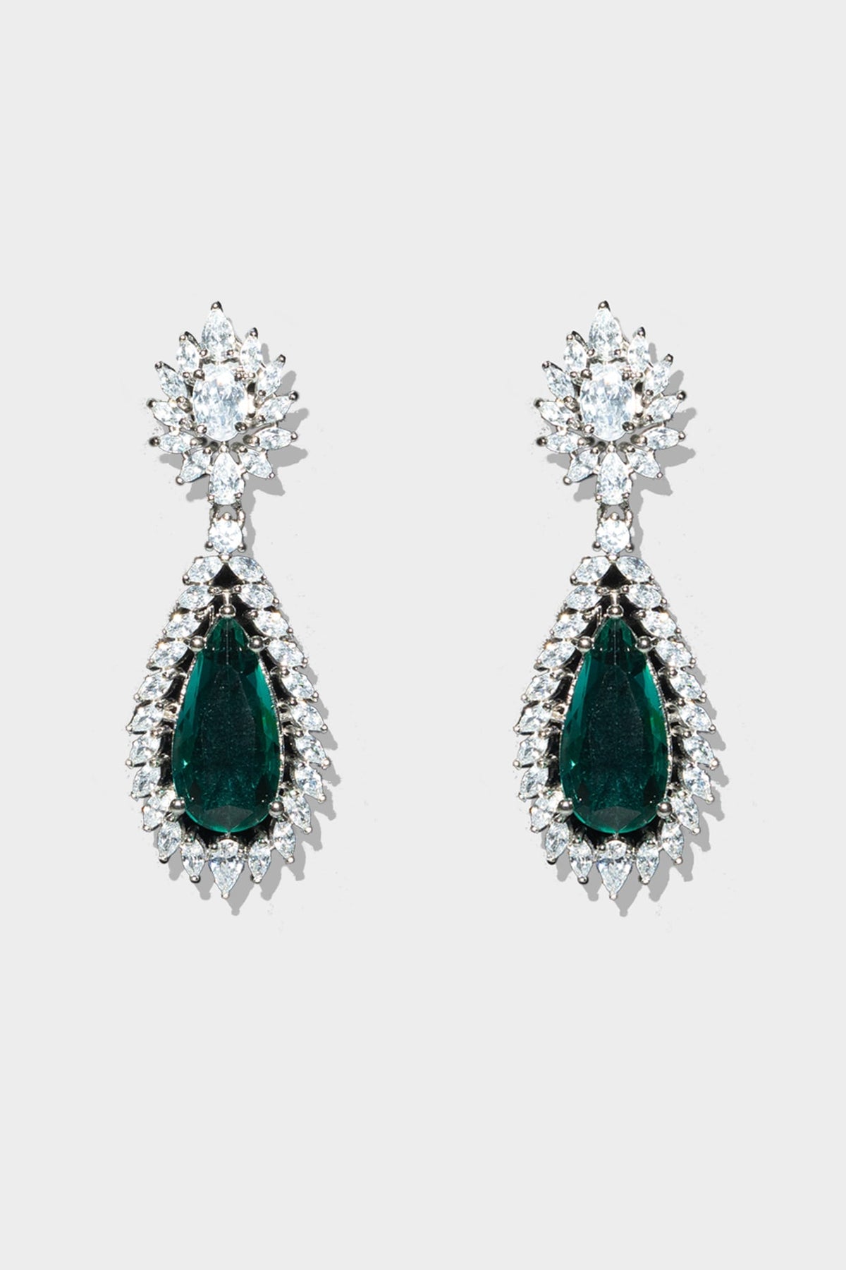Silver Rhodium Finish Diamond Drop Earrings