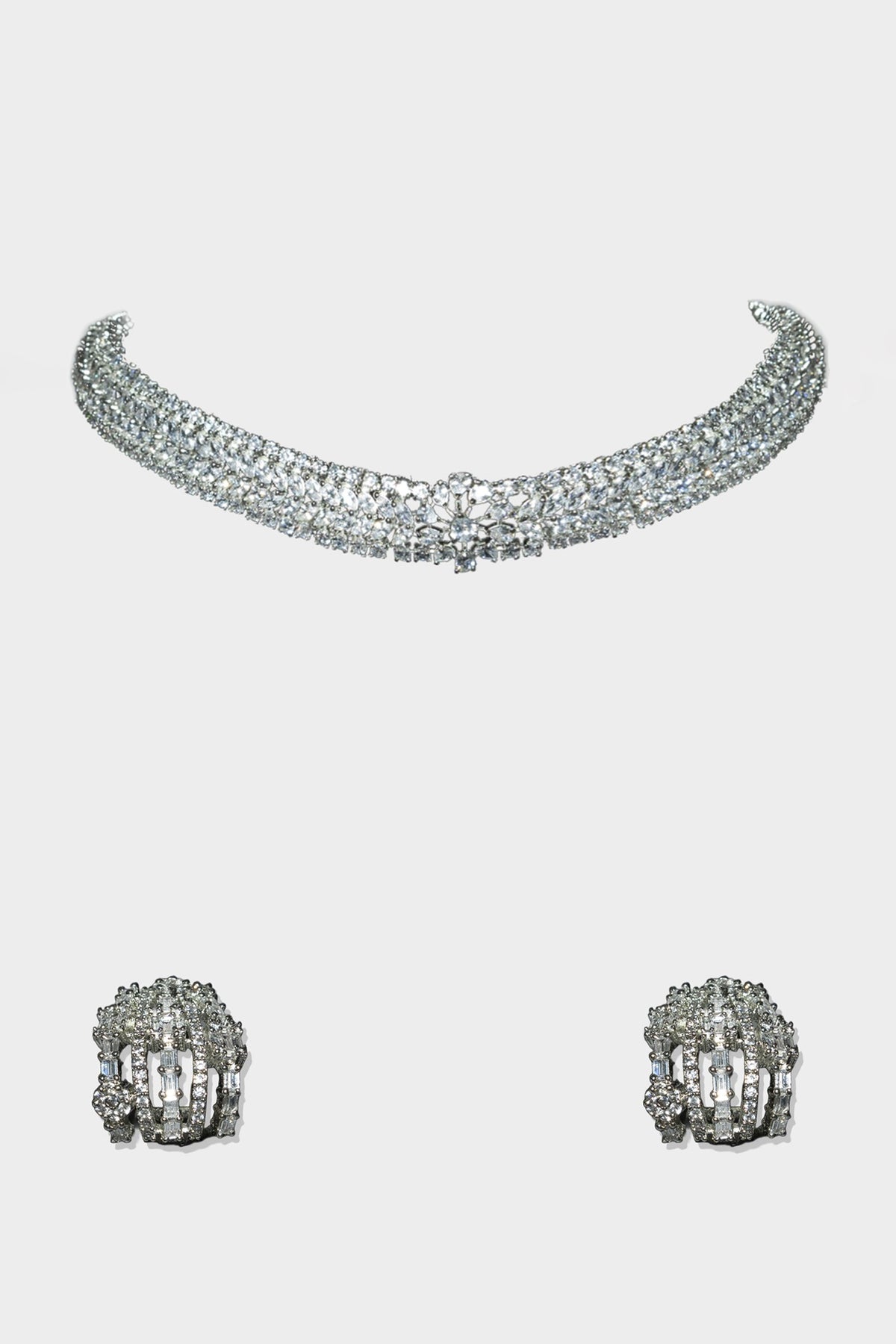 White Finish Diamond Necklace Set