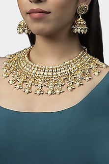 Gold Finish Kundan Polki Choker Necklace Set