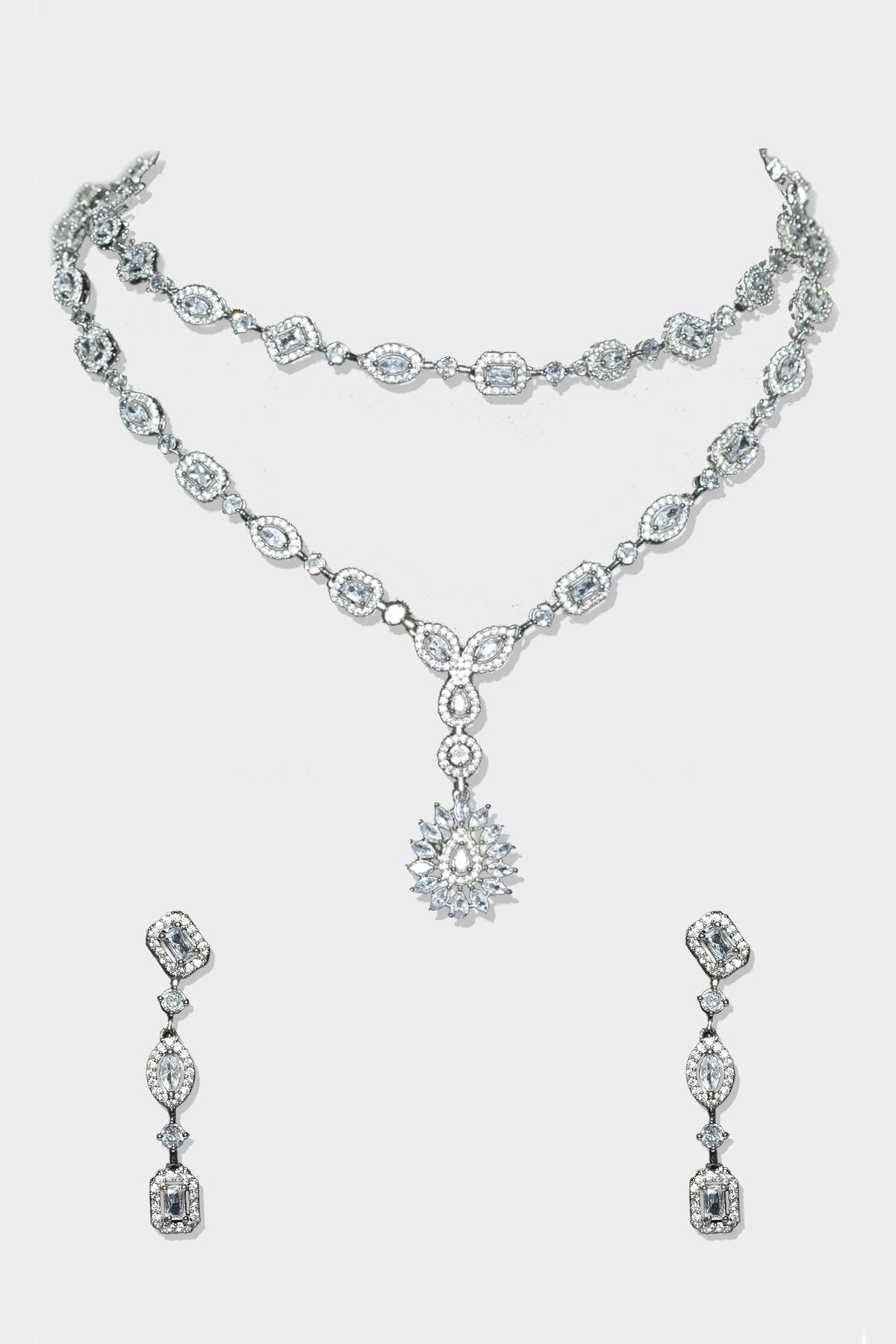 White Finish Diamond Layered Necklace Set
