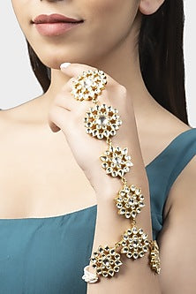 Gold Finish Kundan Polki Haathphool (Set of 2)