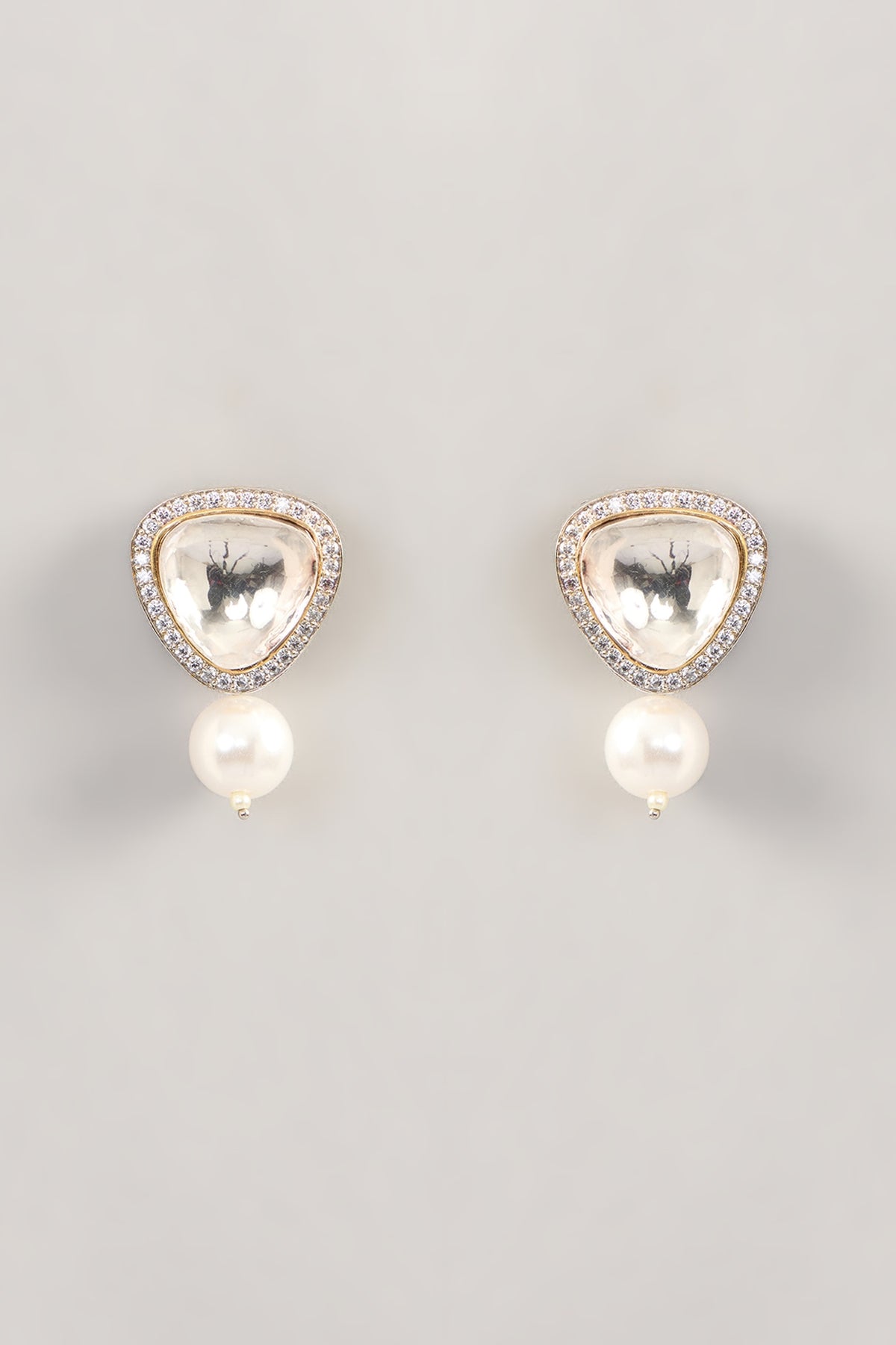 Gold Finish Kundan Polki Stud Earrings