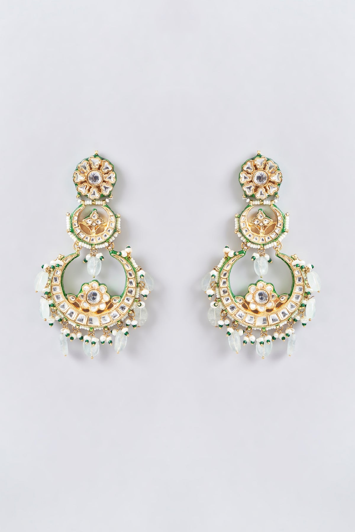 Gold Finish Kundan Polki Chandbali Earrings