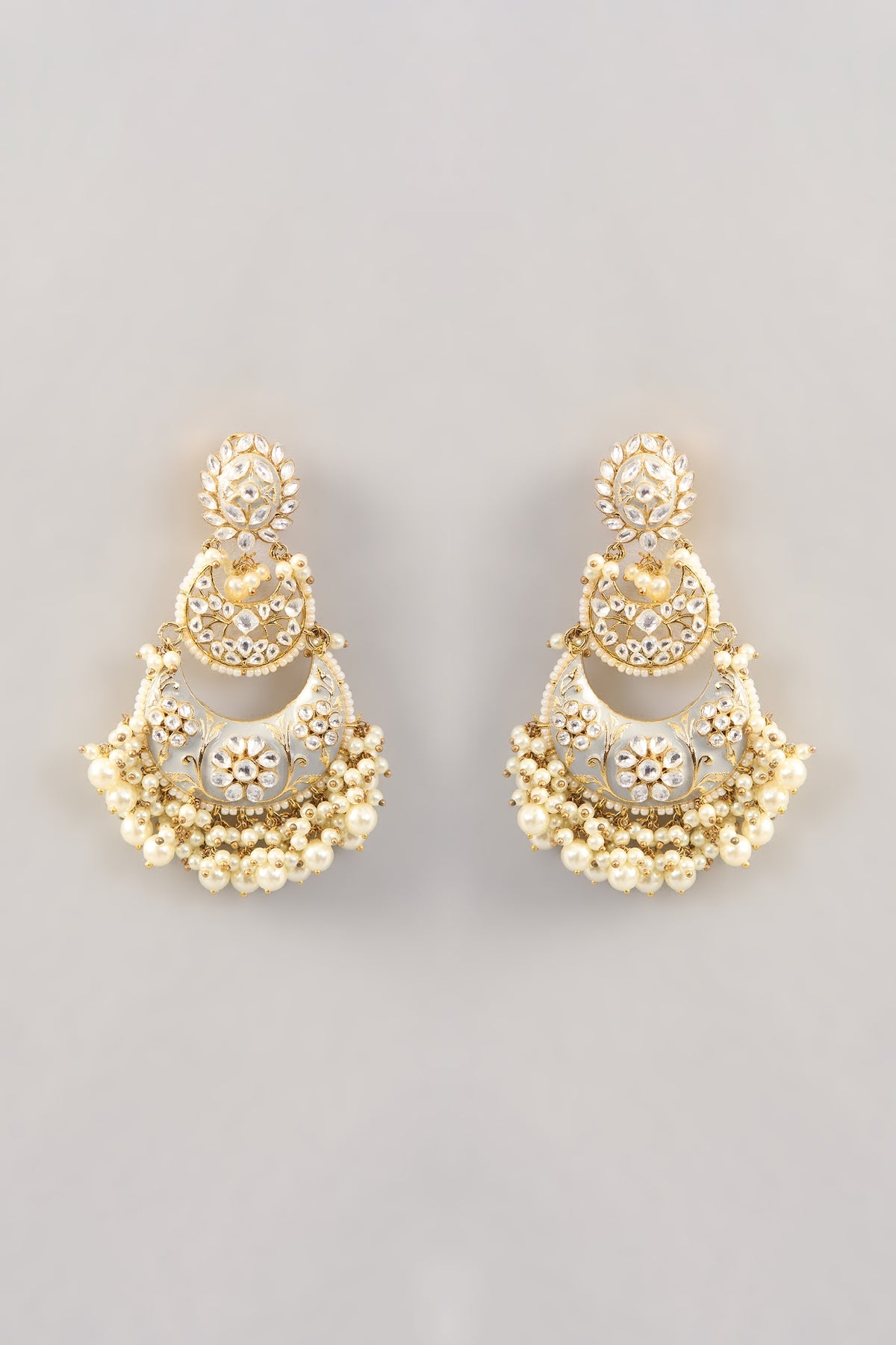 Gold Finish Kundan Polki Chandbali Earrings