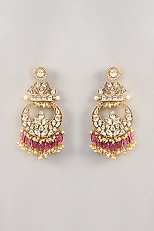 Gold Finish Kundan Polki Chandbali Earrings