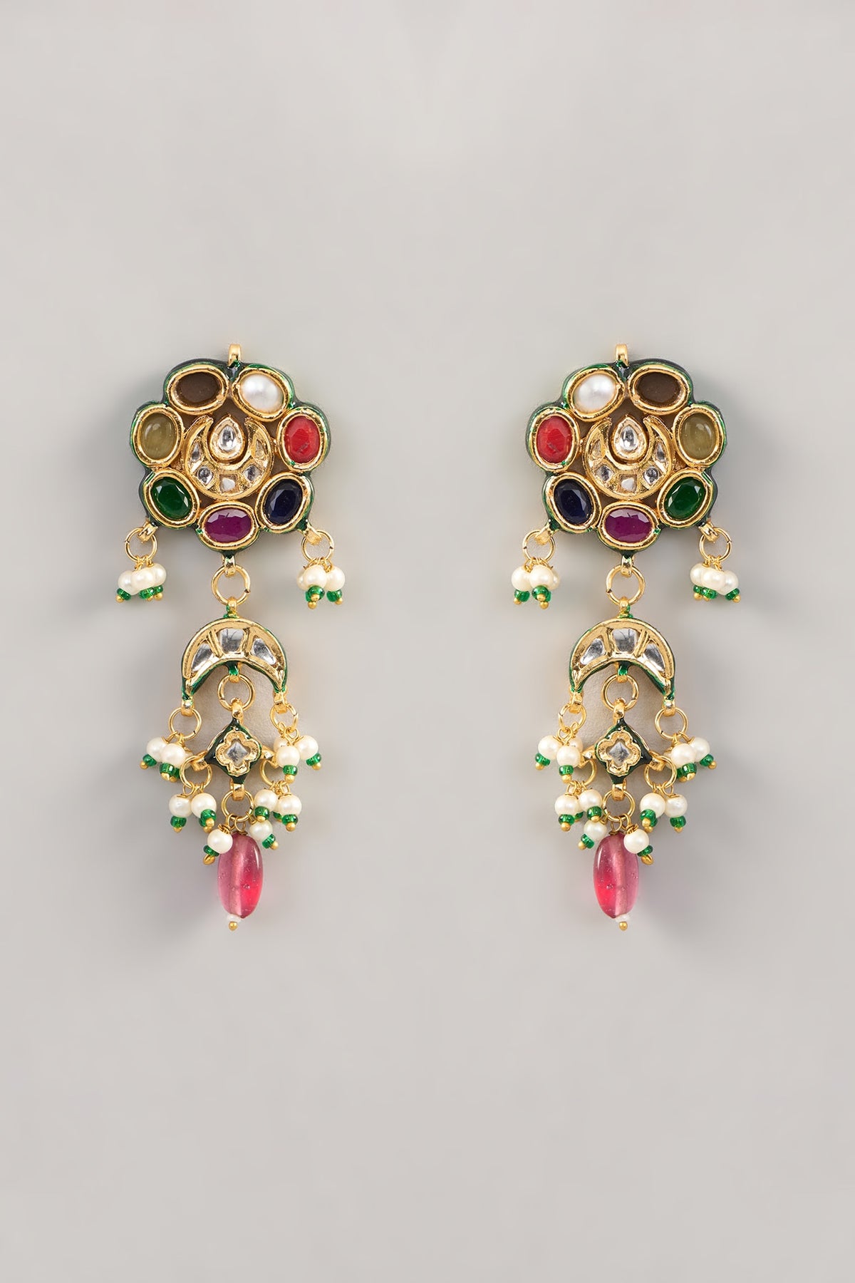 Gold Finish Kundan Polki & Beaded Choker Necklace Set