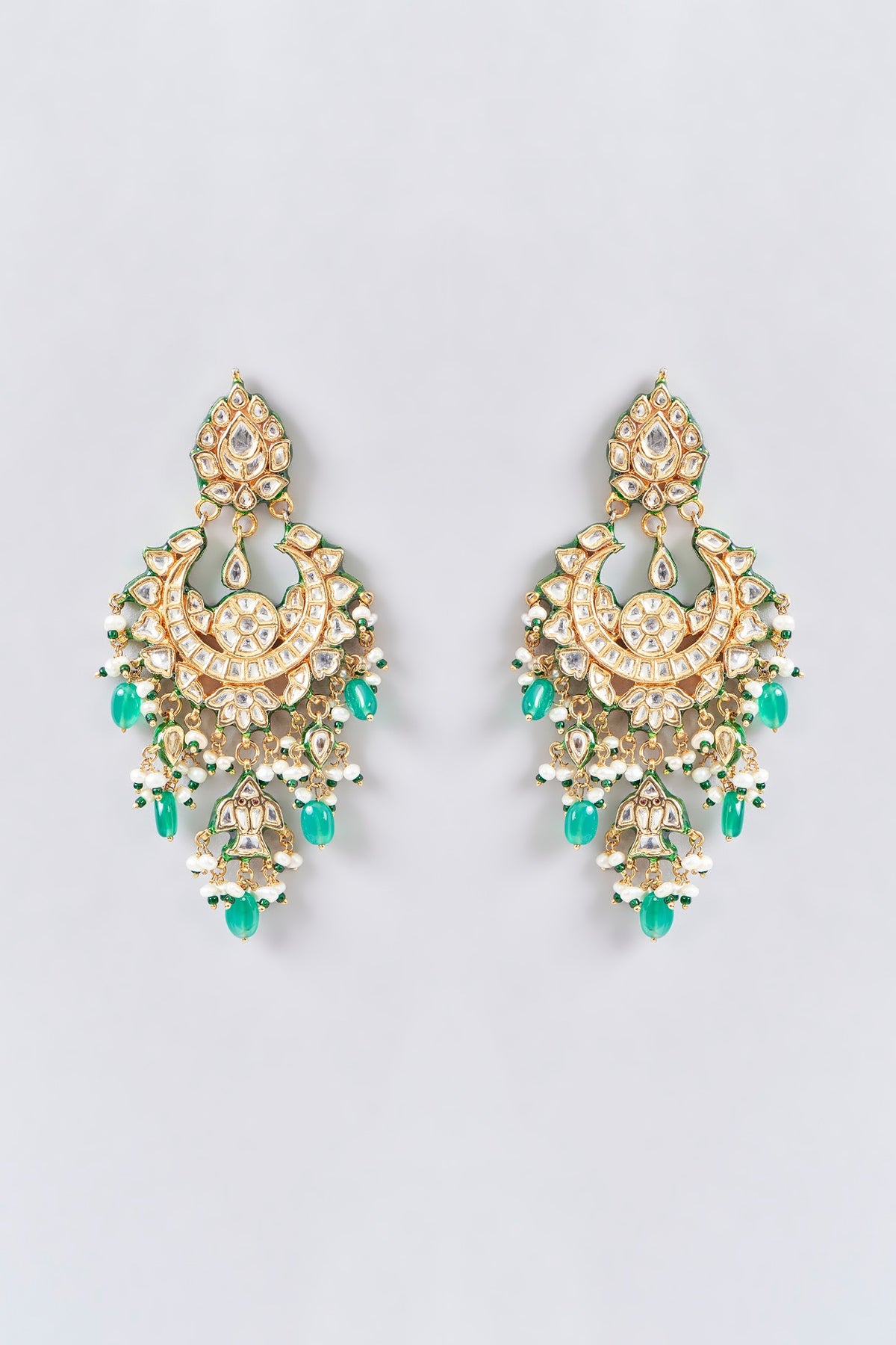 Gold Finish Kundan Polki Chandbaali Earrings