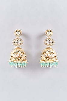Gold Finish Kundan Polki Dangler Earrings