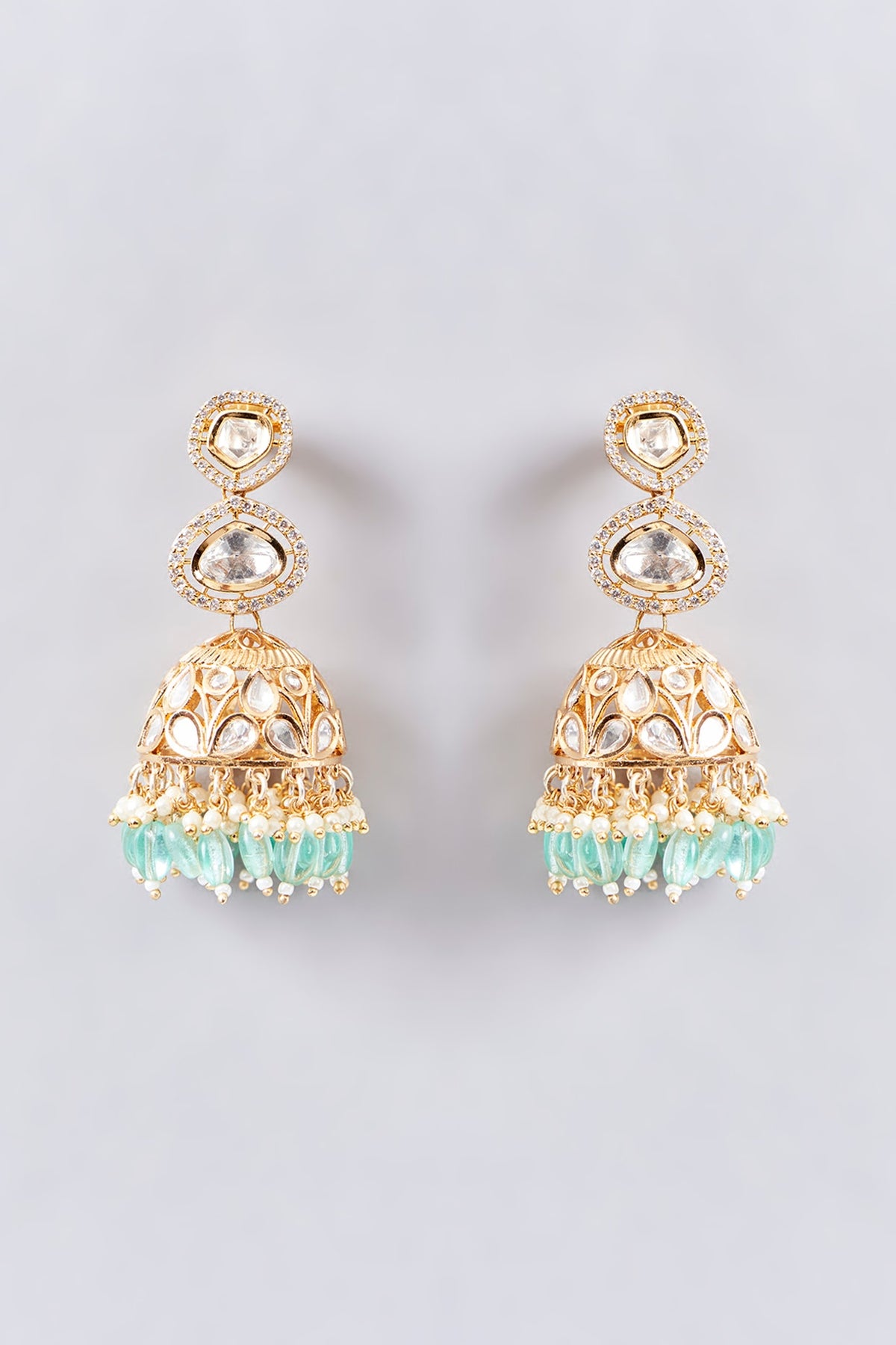 Gold Finish Kundan Polki Dangler Earrings