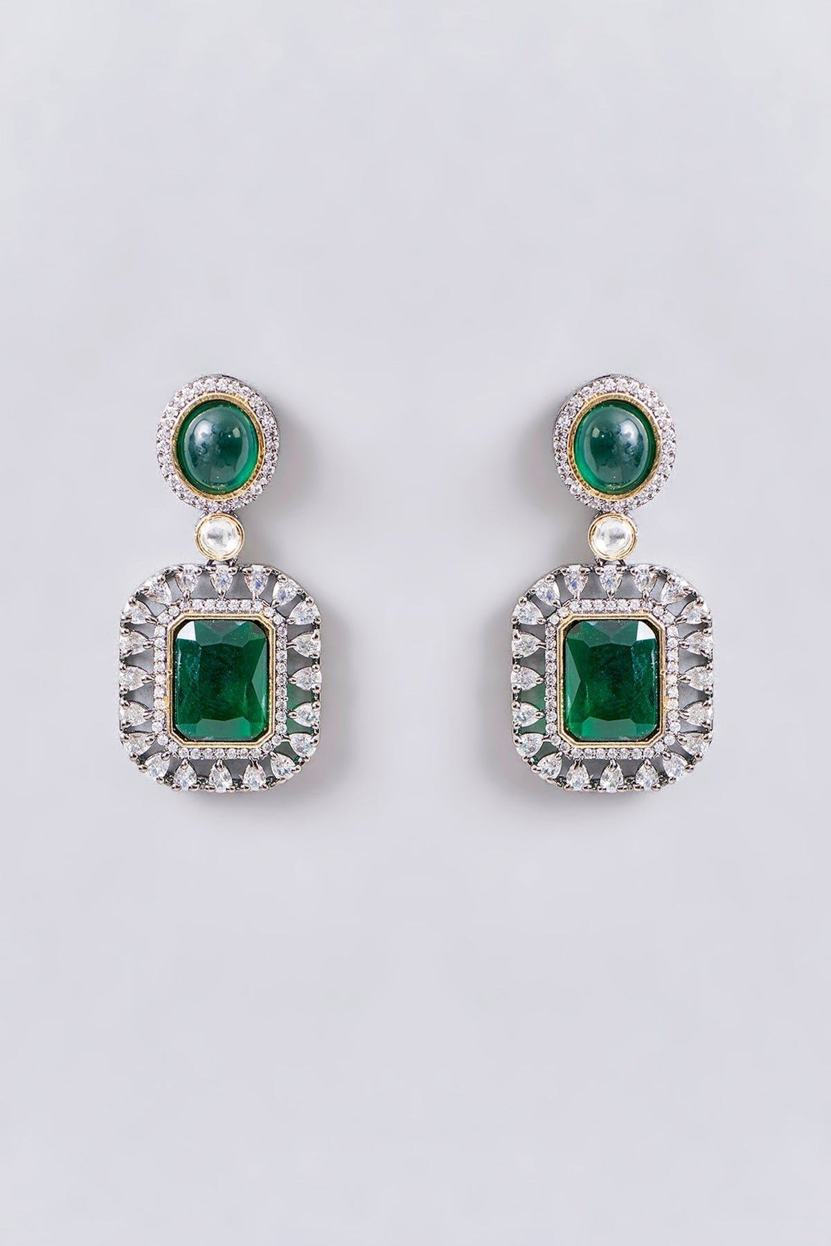 White Finish Green American Diamond Necklace Set