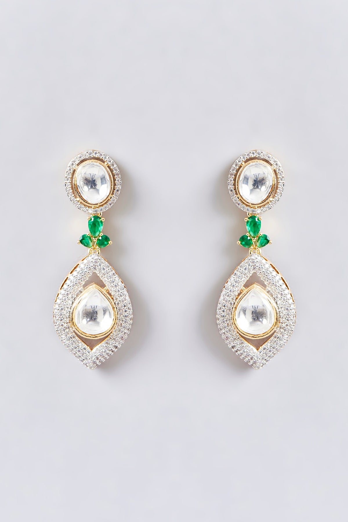 White Finish Kundan Polki & Green Zircon Layered Necklace Set