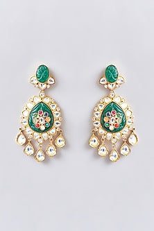 Gold Finish Green Kundan Polki Long Necklace Set