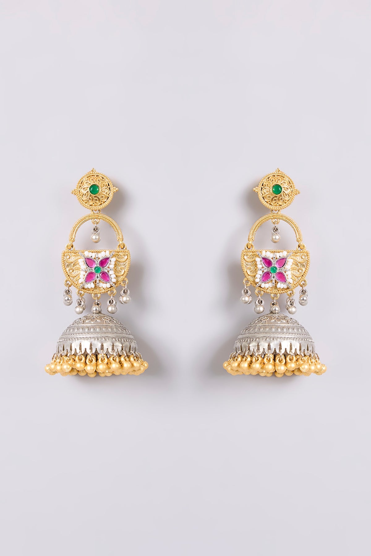Two-Tone Finish Multi-Colored Stone Chandbali Earrings