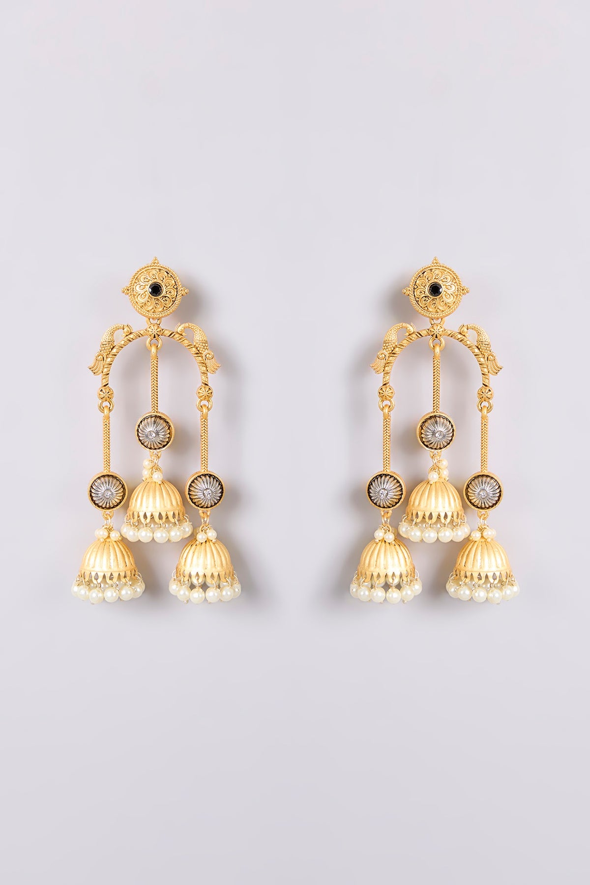Two-Tone Finish Multi-Colored Stone Dangler Earrings