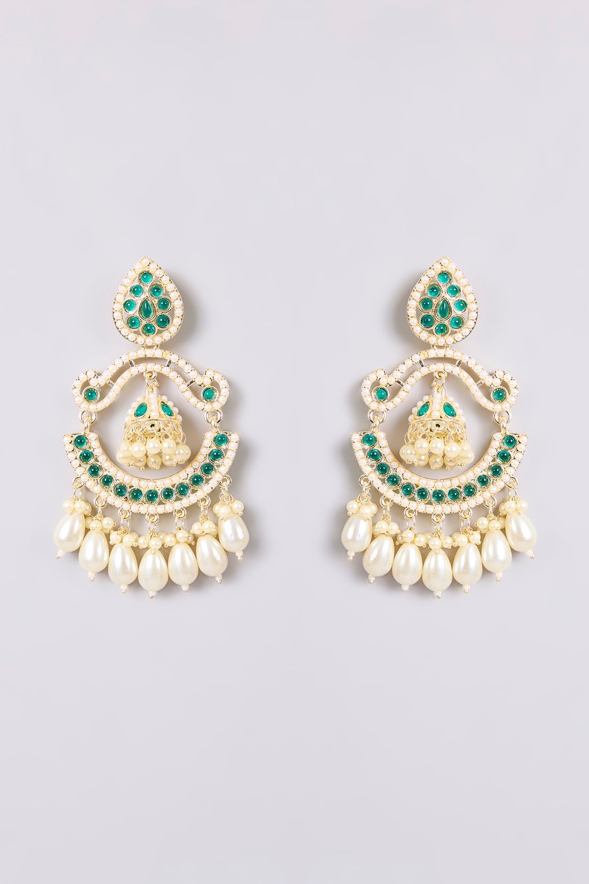 Two-Tone Finish Multi-Colored Stone Chandbali Earrings