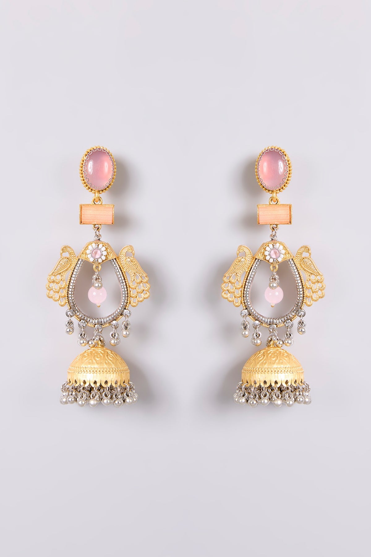 Two-Tone Multi-Colored Stone Chandbali Earrings