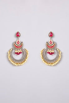 Two-Tone Finish Multi-Colored Stone Chandbali Earrings