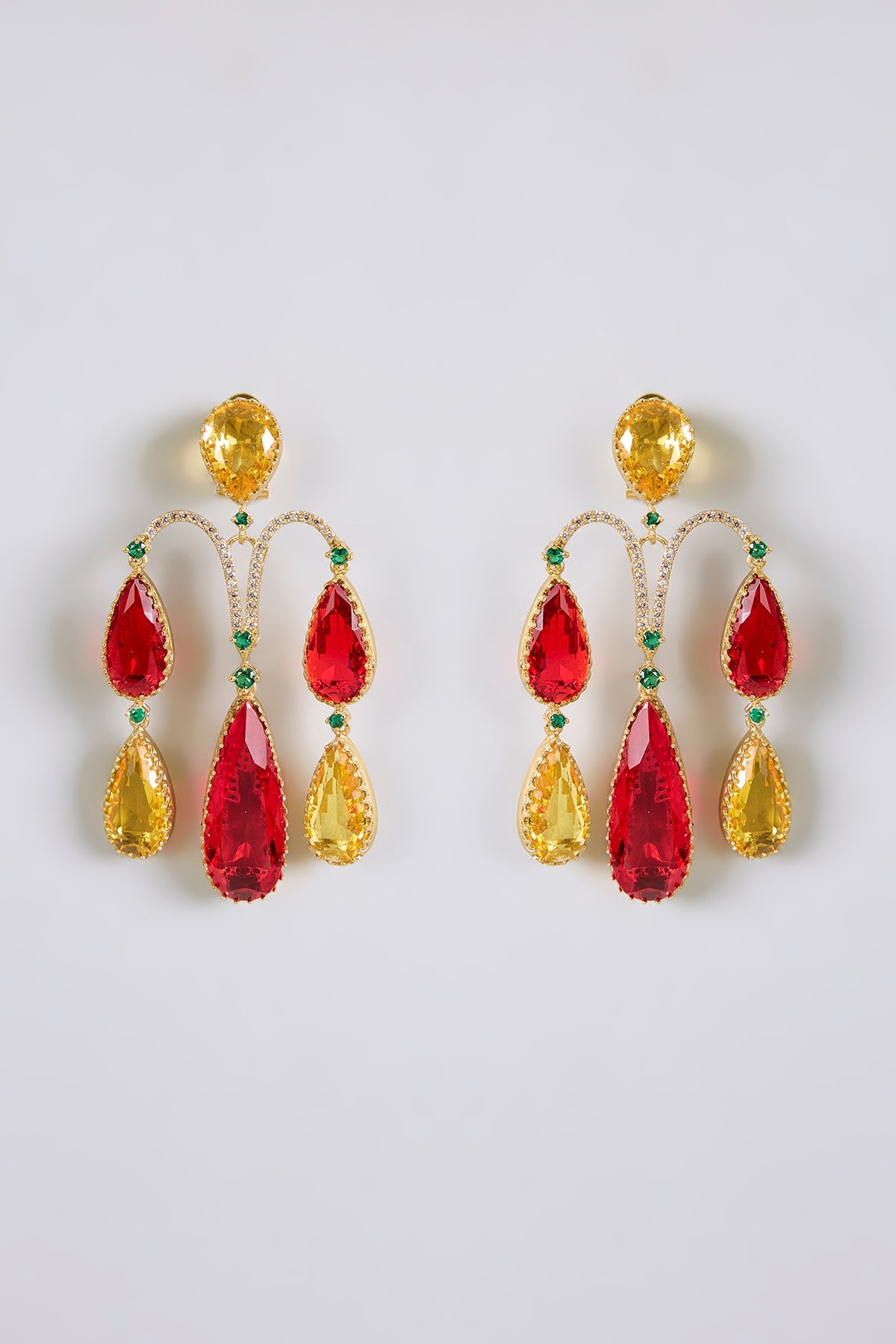 Two-Tone Finish Multi-Colored Stone Dangler Earrings