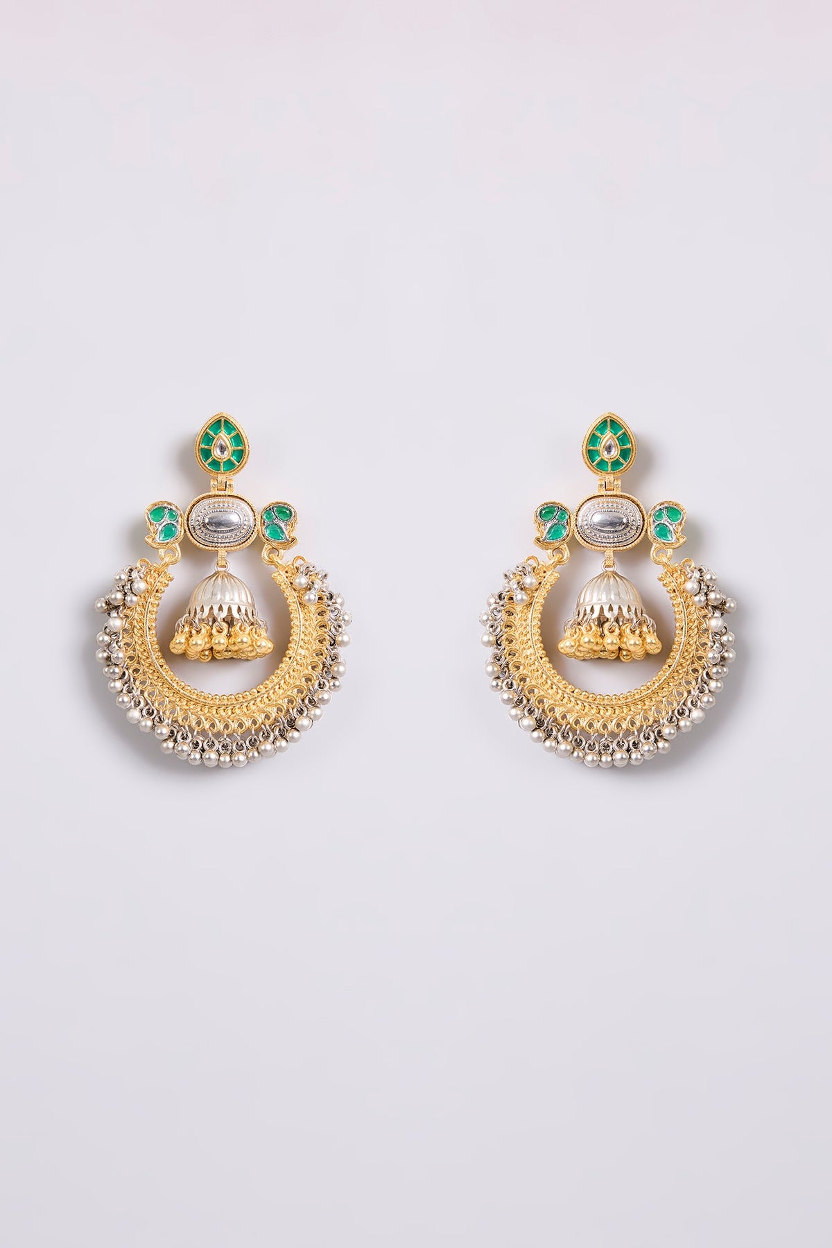 Two-Tone Finish Multi-Colored Stone Dangler Earrings
