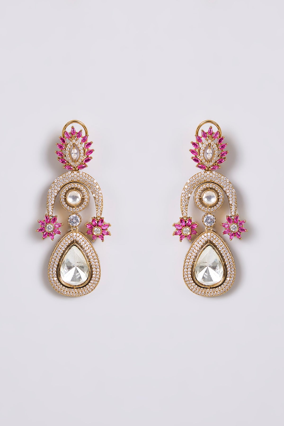 Two-Tone Finish Multi-Colored Stone Dangler Earrings