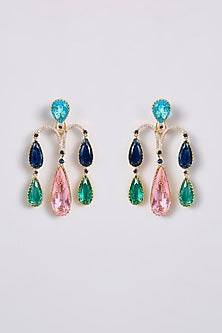 Two-Tone Finish Multi-Colored Stone Dangler Earrings