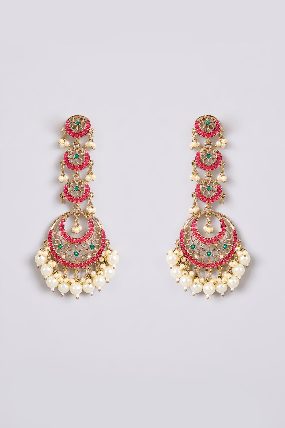 Two-Tone Finish Multi-Colored Stone Chandbali Earrings