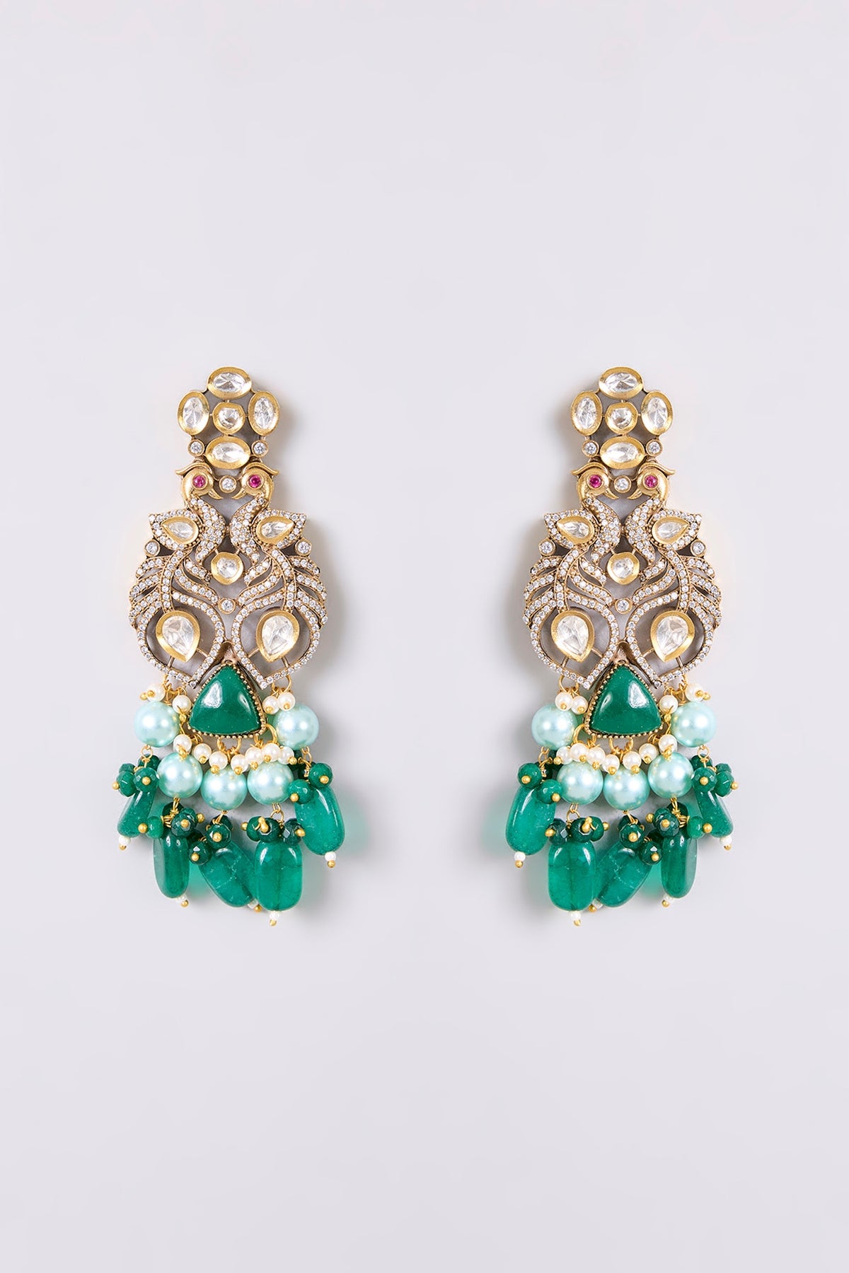 Two-Tone Finish Kundan Polki & Green Stone Necklace Set