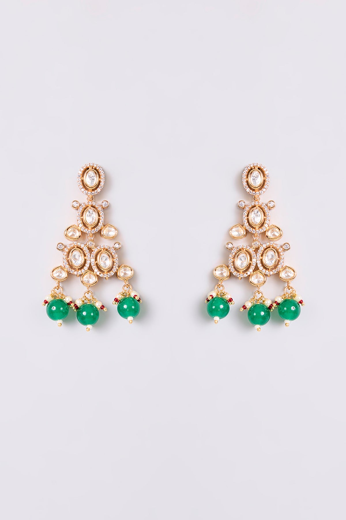 Gold Finish Kundan Polki & Emerald Stone Necklace Set