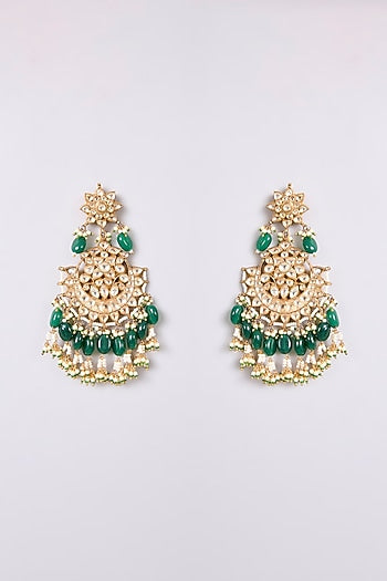 Gold Finish Kundan Polki & Green Stone Necklace Set