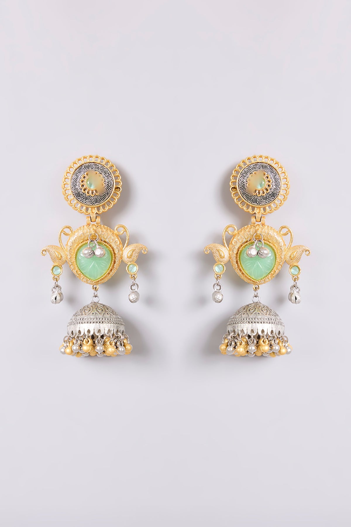 Two-Tone Finish Multi-Colored Stone Chandbali Earrings