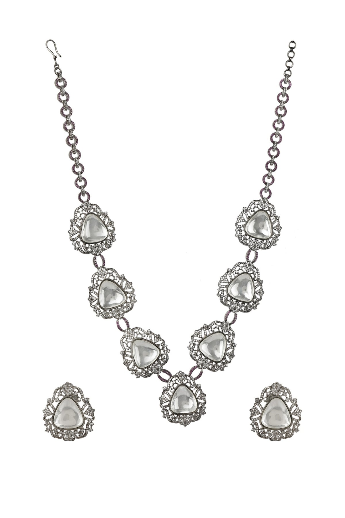 Oxidized Silver Finish Necklace Set