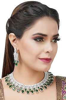 White Finish Diamond Necklace Set