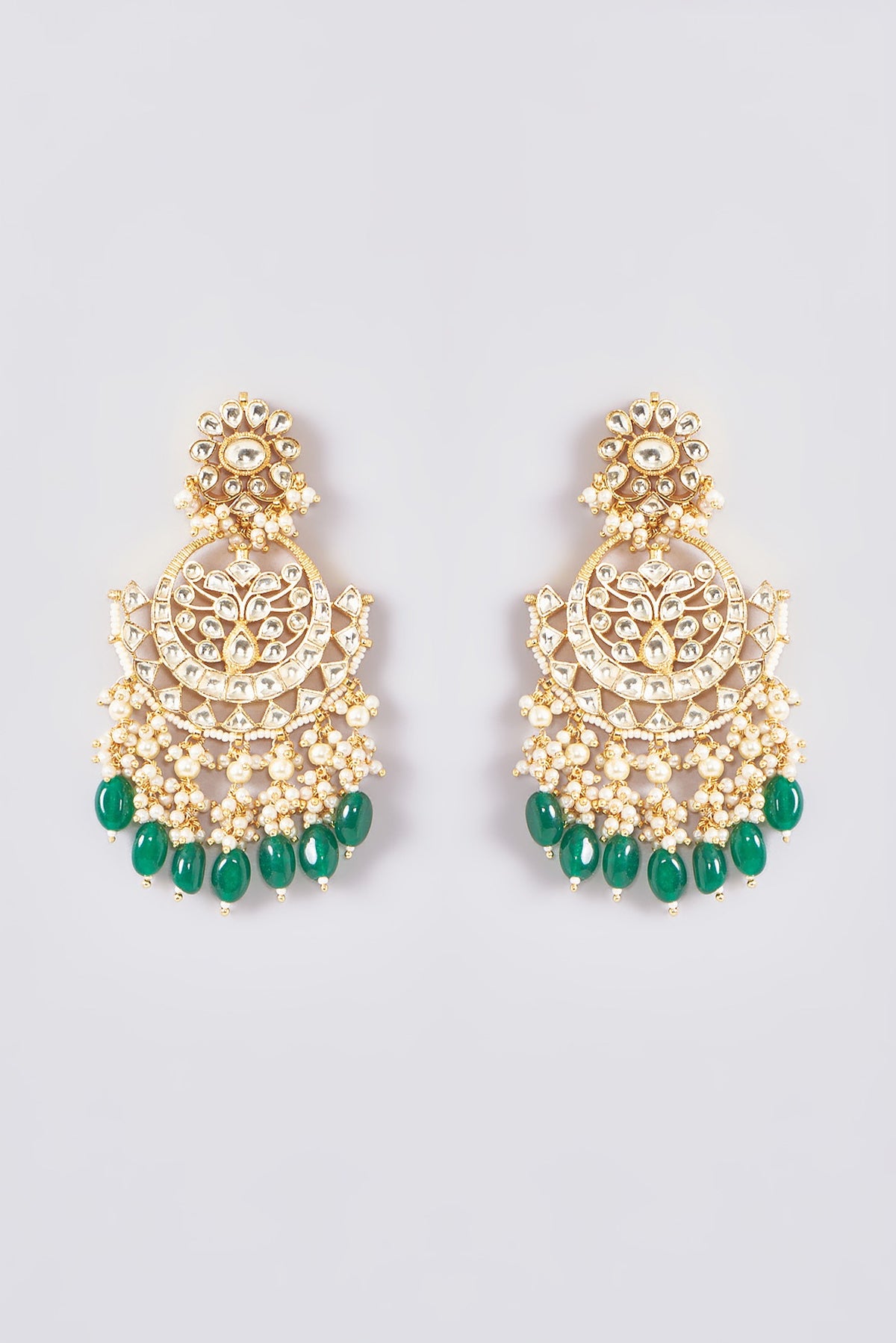 Gold Plated Kundan Polki & Handcrafted Green Stones Necklace Set
