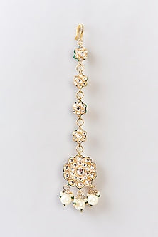 Gold Finish Kundan Polki & Pearl Maangtikka