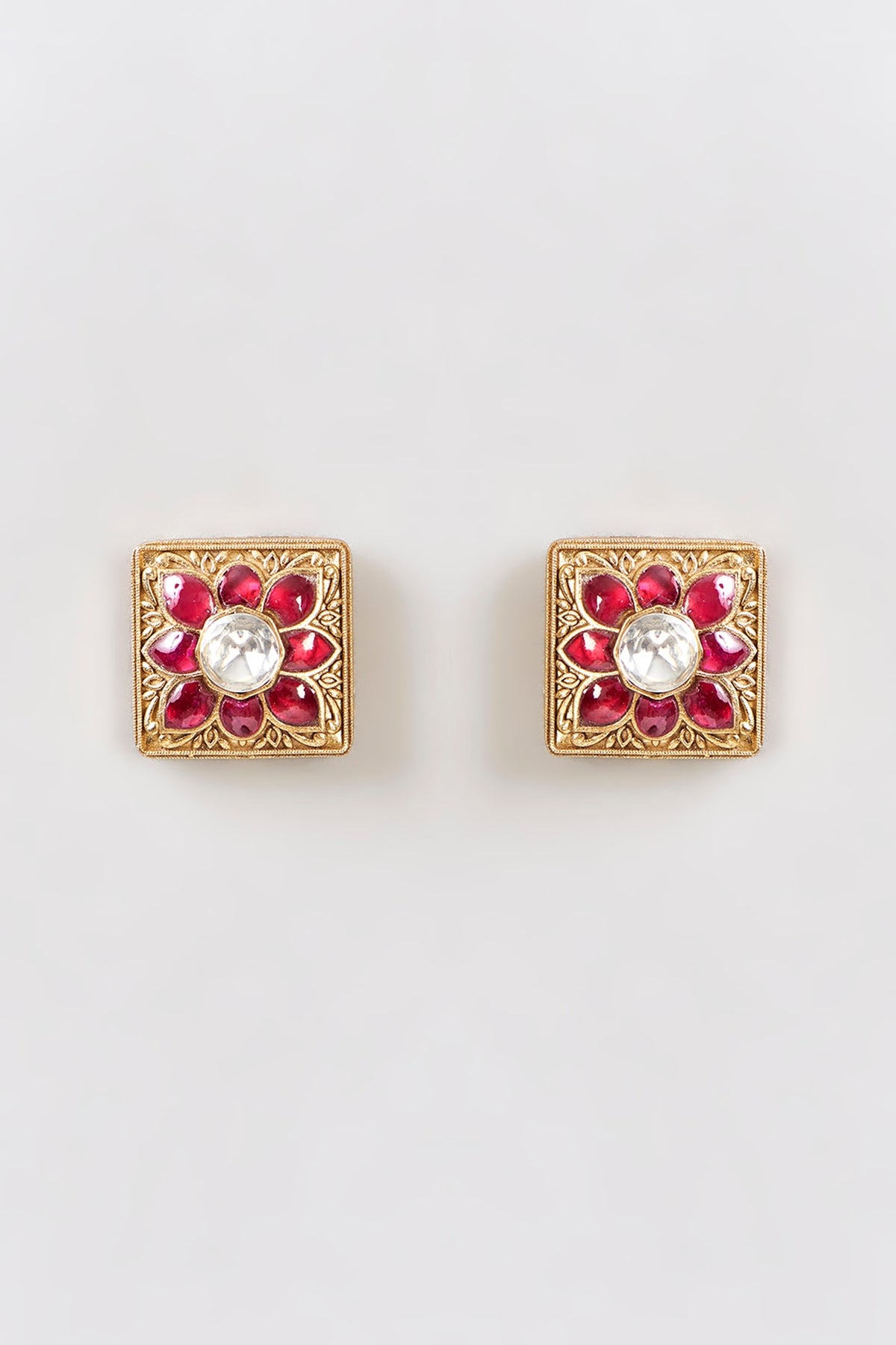 Gold Finish Red Kundan Polki Choker Necklace Set