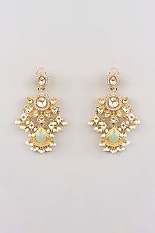 Gold Plated Kundan Polki & Green Stone Long Necklace Set