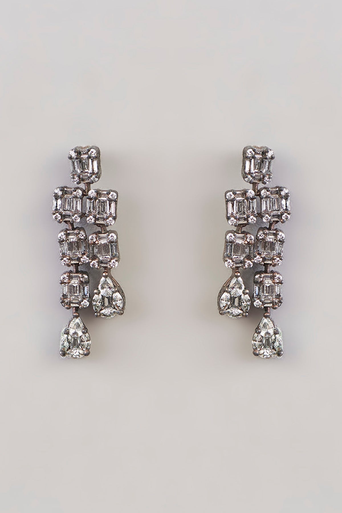White Rhodium Finish American Diamond & Zircon Layered Necklace Set