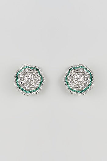 Silver Finish Cubic Zirconia & Emerald Stone Earrings