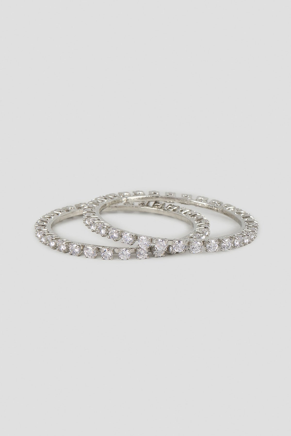 Silver Finish Cubic Zirconia Bangles (Set Of 2)